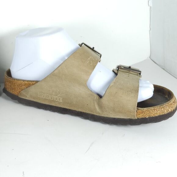 BIRKENSTOCK Women's Arizona US7 Taupe Leather 2 Straps Slide Sandals Shoes - Picture 6 of 16